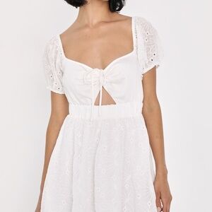 Lulus Excuse To Flirt White Floral Embroidered Puff Sleeve Mini Dress - Size XS